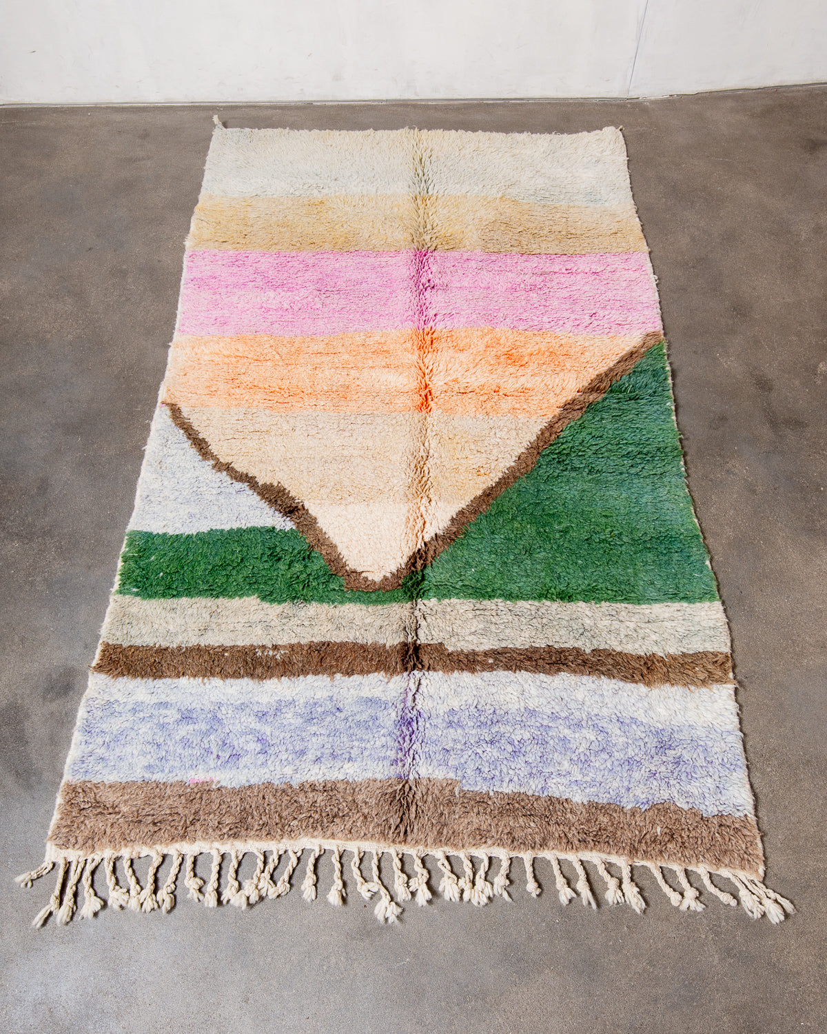 Modern, designer, handcrafted Berber runner rug from Morocco. Vintage carpet with beautiful colours and patterns and fluffy texture.